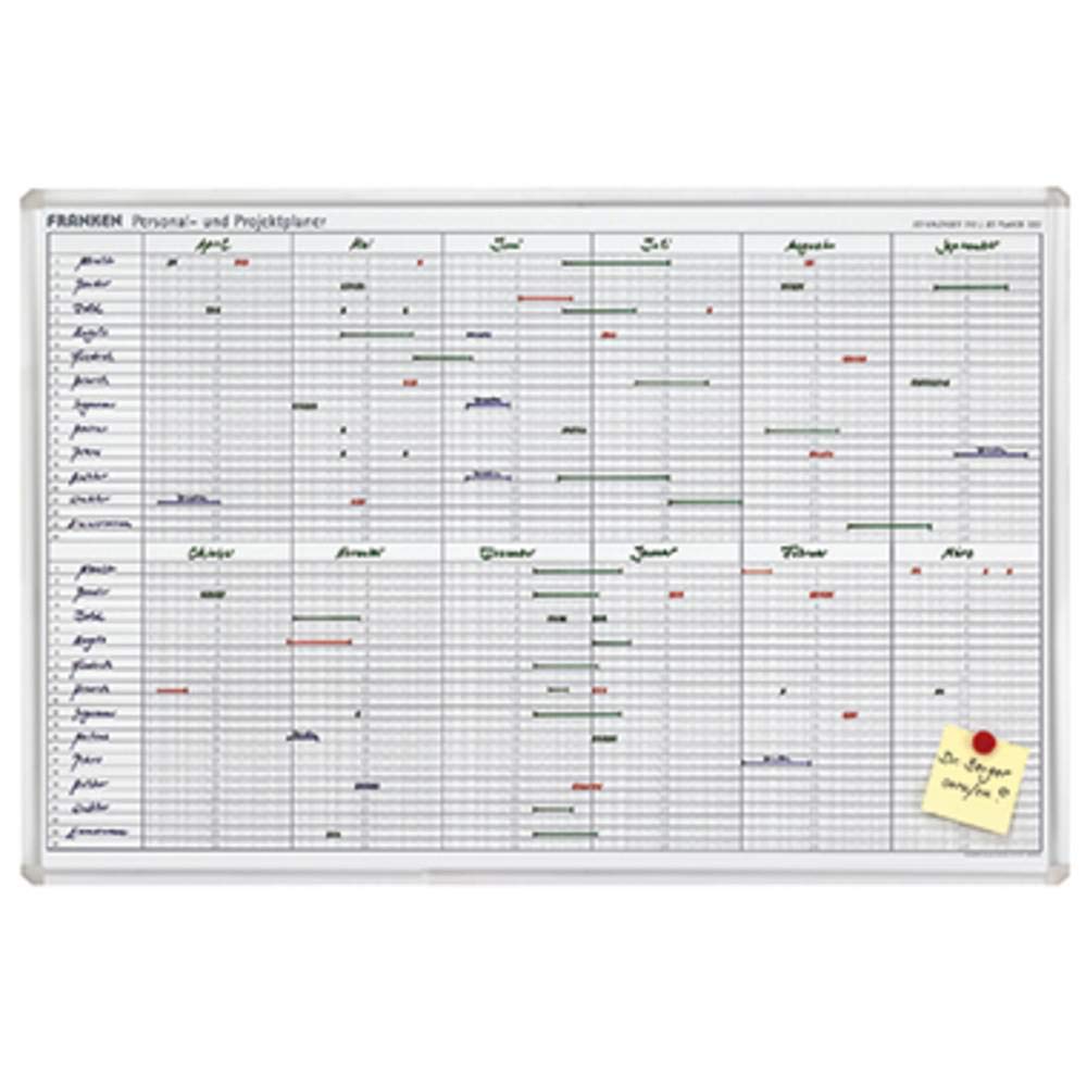 FRANKEN Personal- &amp; Projektplaner über 12 Monate mit 24 Positionen, lackiert, magnetisch, beschreibb