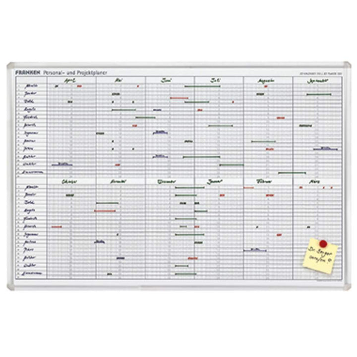 FRANKEN Personal- &amp; Projektplaner über 12 Monate mit 24 Positionen, lackiert, magnetisch, beschreibb