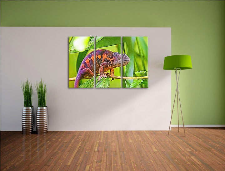 braunes Chamäleon Spezial 3-Teiler Leinwandbild 120x80 Bild auf Leinwand, XXL riesige Bilder fertig