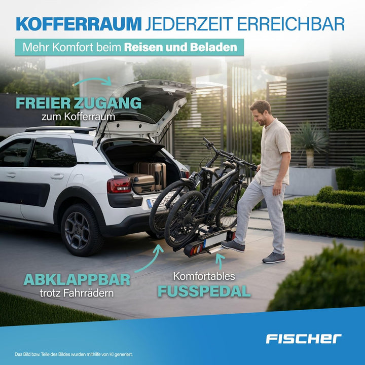 Fischer Kupplungs-Fahrradträger ProlineEvo 2, für 2 Fahrräder bis 60kg Nutzlast, E-Bike geeignet, vo