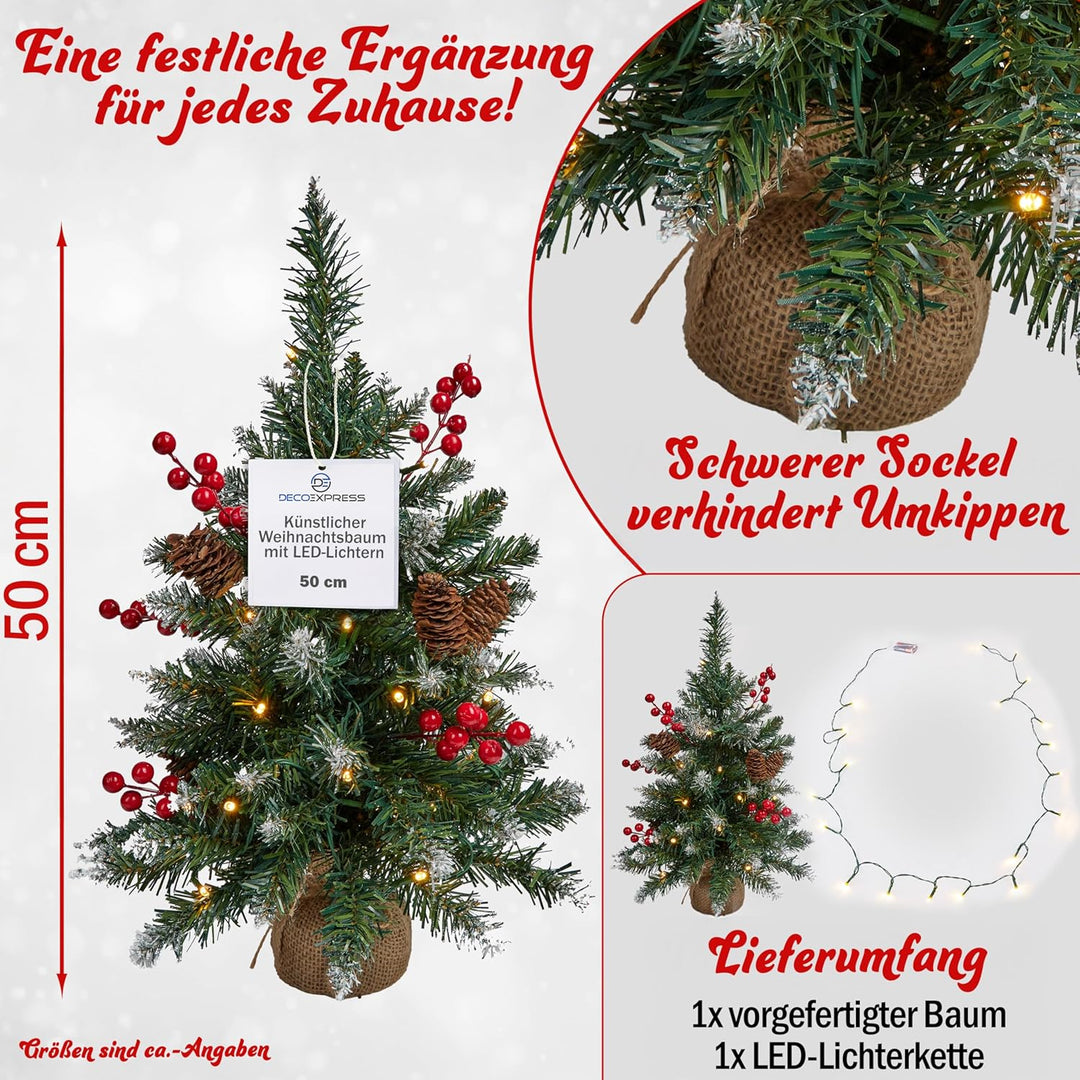 Get Trend Künstlicher Weihnachtsbaum mit Beleuchtung, 50cm Tannenbaum mit Schnee, Weihnachtsdeko Tis