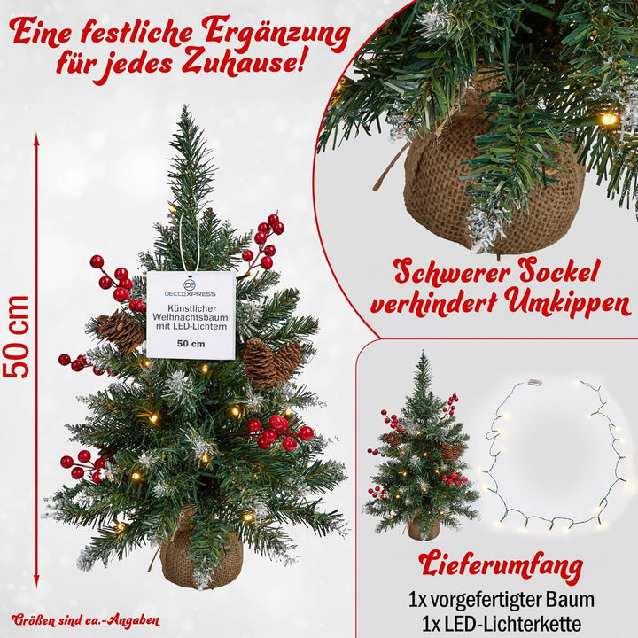 Get Trend Künstlicher Weihnachtsbaum mit Beleuchtung, 50cm Tannenbaum mit Schnee, Weihnachtsdeko Tis