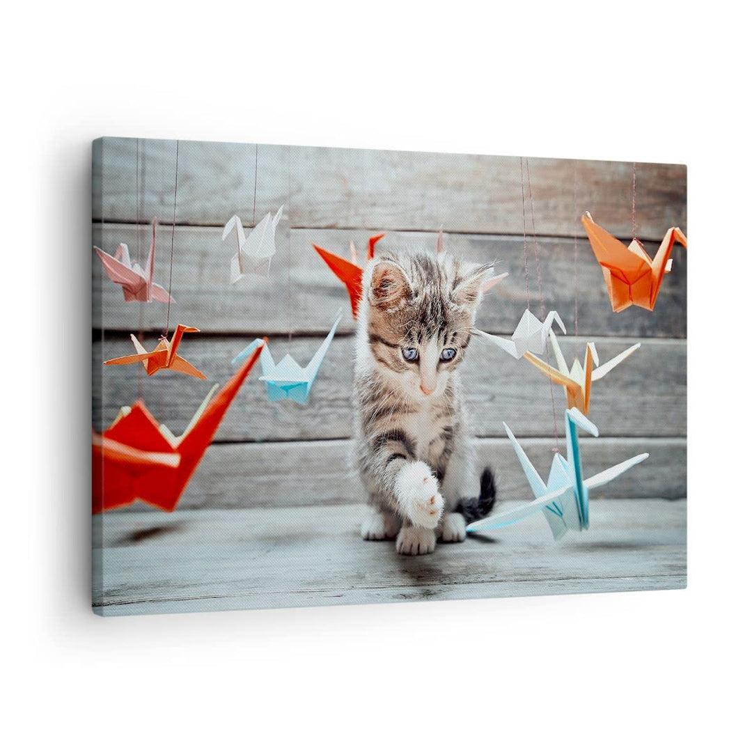 Bilder auf Leinwand Katze spass origami Leinwandbild mit Rahmen 70x50cm Wandbilder Dekoration Wohnzi