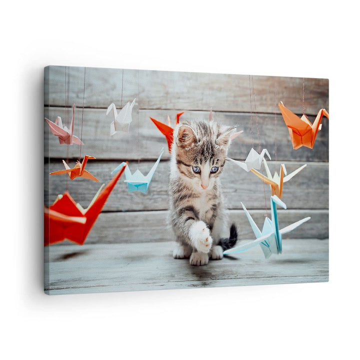 Bilder auf Leinwand Katze spass origami Leinwandbild mit Rahmen 70x50cm Wandbilder Dekoration Wohnzi