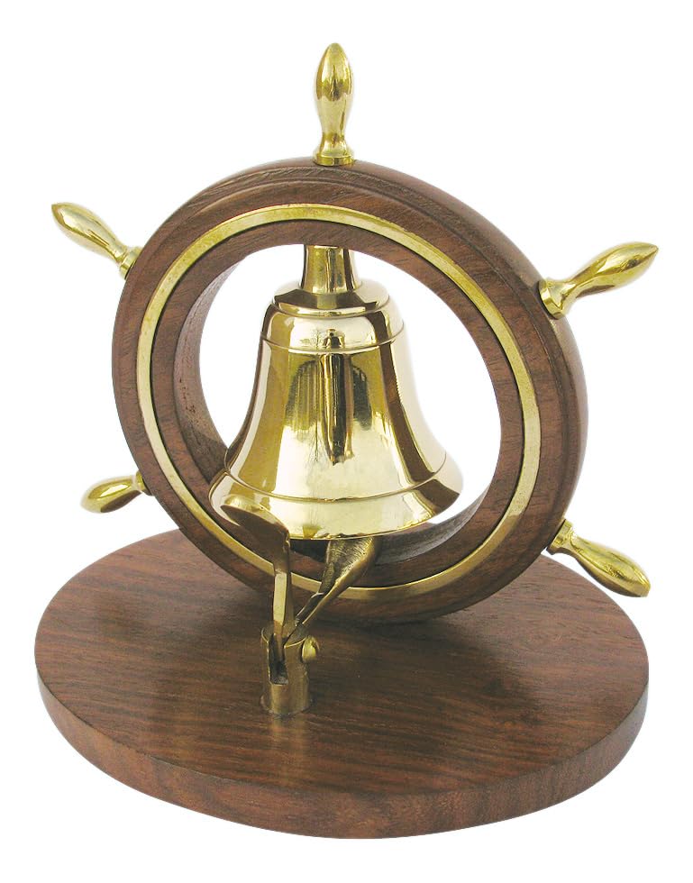 Sea-Club Tischglocke im Steuerrad Glocke Messing & Holz 13x13cm