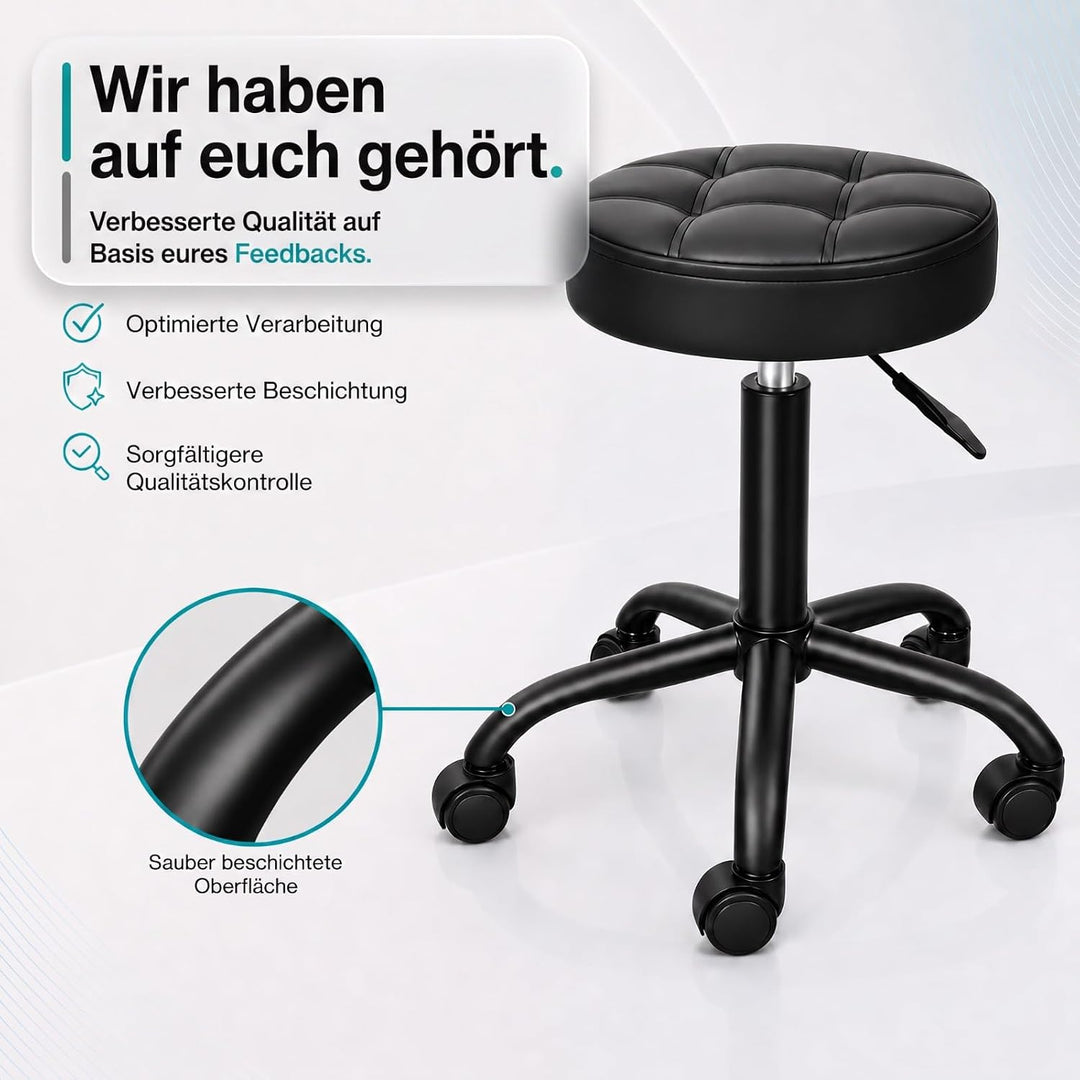 Rollhocker mit Metall-Basis und leisen Softrollen [Neues Modell] – höhenverstellbar, 360° drehbar, k
