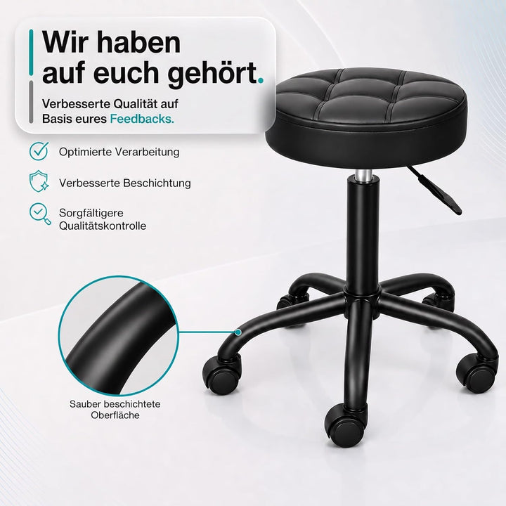 Rollhocker mit Metall-Basis und leisen Softrollen [Neues Modell] – höhenverstellbar, 360° drehbar, k