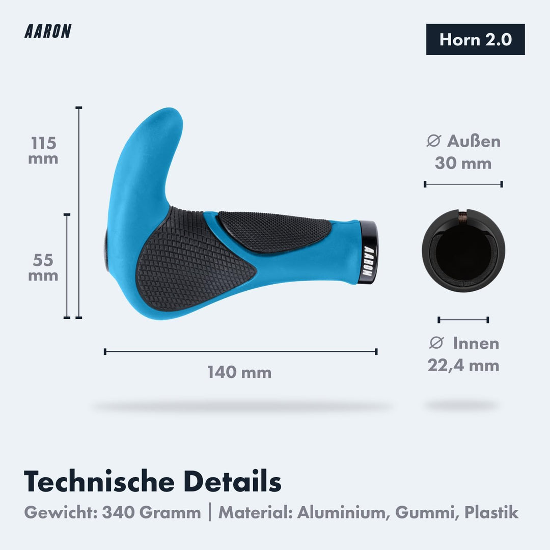 AARON Horn Lenker Griffe mit Gel Dämpfung, ergonomische Lenkerhörner aus rutschfestem Gummi, Fahrrad