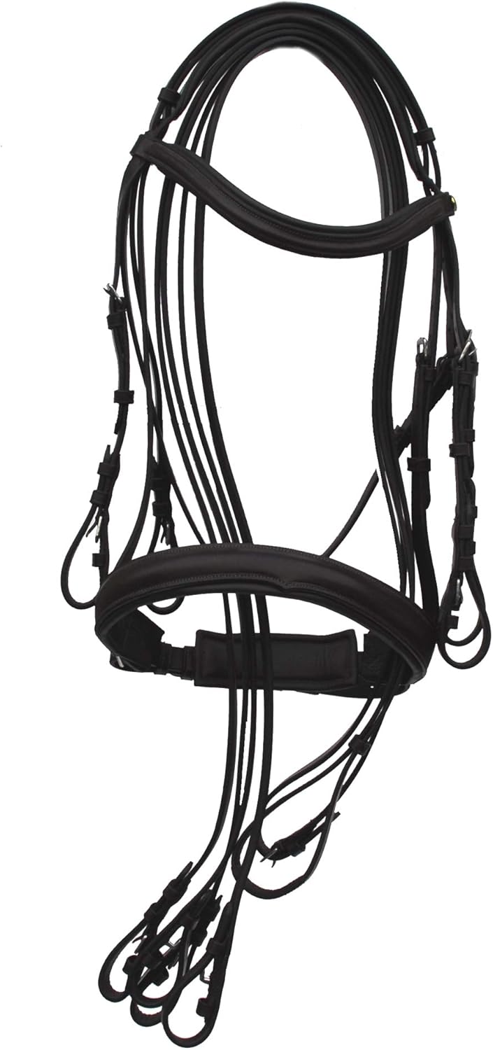 Rhinegold Italienisches Leder Anatomisches Pferd Kandarenzaum mit Kappzaum Reithalfter und zwei Sets