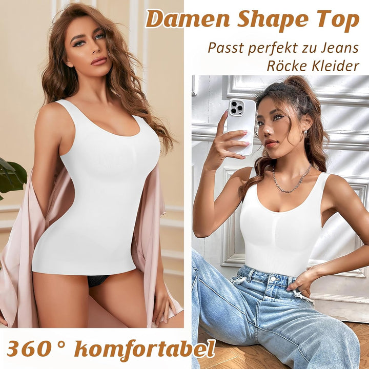 Damen Shape Unterhemd Formende Tops Nahtlos Hemdchen L Weiss-weite Träger, L Weiß-weite Trä