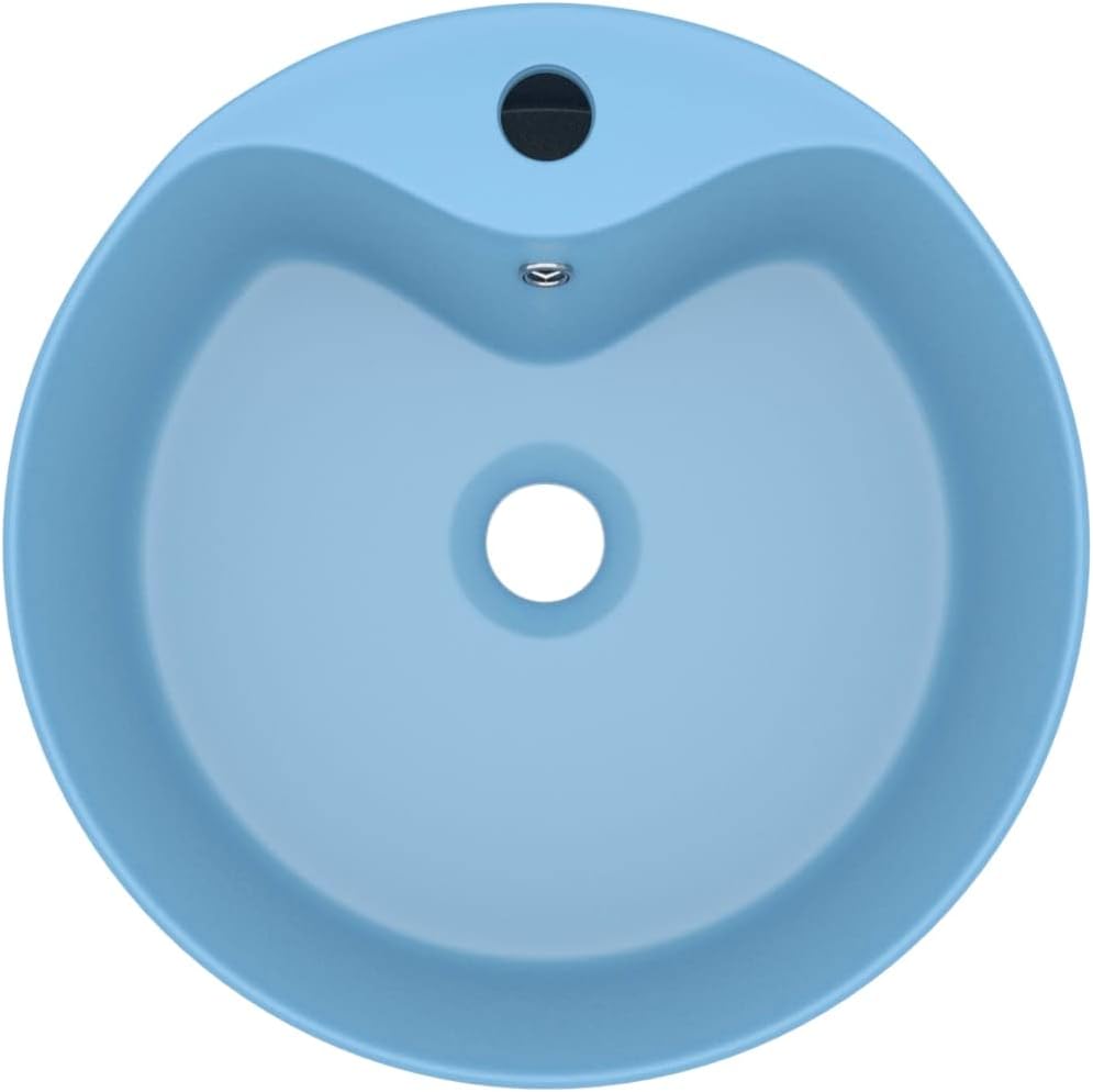 HOMIUSE Luxus-Waschbecken mit üBerlauf Matt Hellblau 36x13 CM Keramik Waschbecken Waschtisch Aufsatz