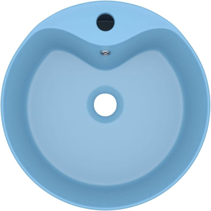 HOMIUSE Luxus-Waschbecken mit üBerlauf Matt Hellblau 36x13 CM Keramik Waschbecken Waschtisch Aufsatz