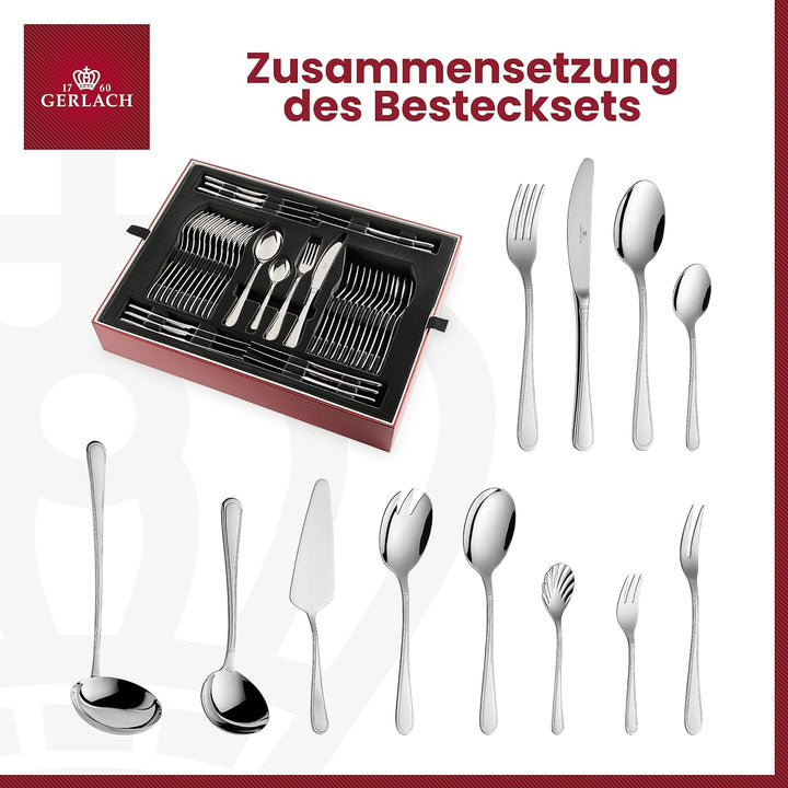 Gerlach Antica Besteck-Set 12 Personen Spülmaschinenfest Essbesteck Edelstahl Elegantes Besteck Mess