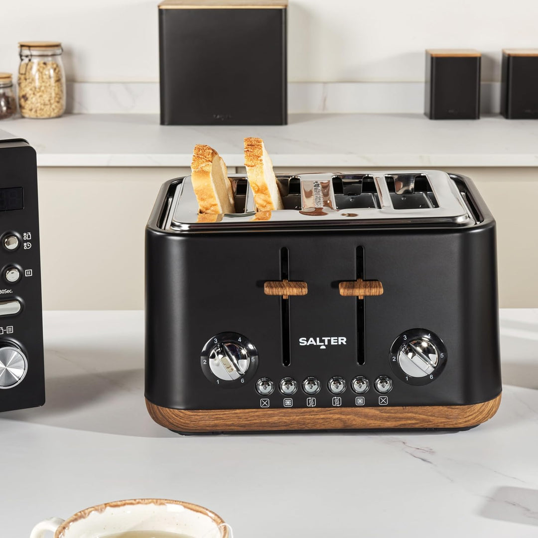 SALTER Toronto 4-Scheiben-Toaster – Breite Schlitze, 6 Bräunungsstufen, herausnehmbare Krümelschubla