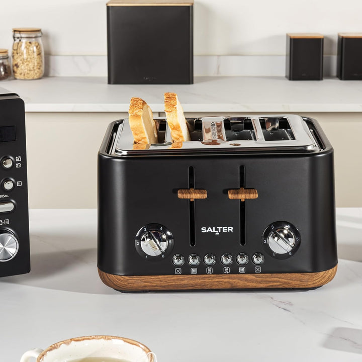 SALTER Toronto 4-Scheiben-Toaster – Breite Schlitze, 6 Bräunungsstufen, herausnehmbare Krümelschubla