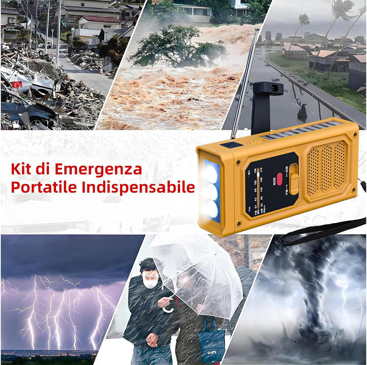 Notfall-Solarradio, Tragbare Kurbelradio mit SOS-Alarm, LED-Taschenlampe, AM/FM Notfallradio mit 200