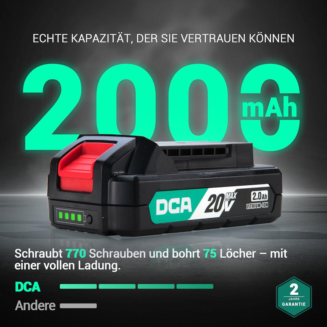 DCA 20V Akku-Schlagbohrmaschine Set, 40 Nm, 13 mm Schnellspannbohrfutter, 22500 Schläge/Min, 2 Gesch
