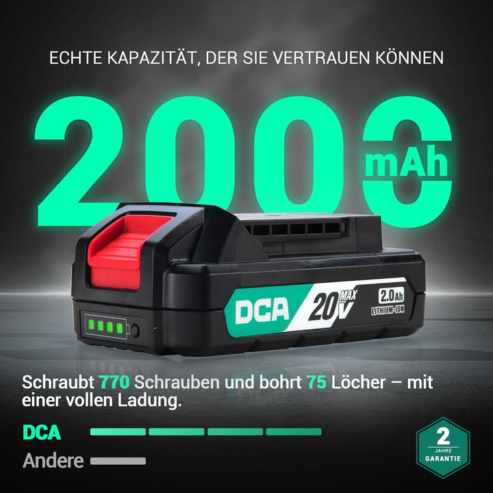 DCA 20V Akku-Schlagbohrmaschine Set, 40 Nm, 13 mm Schnellspannbohrfutter, 22500 Schläge/Min, 2 Gesch