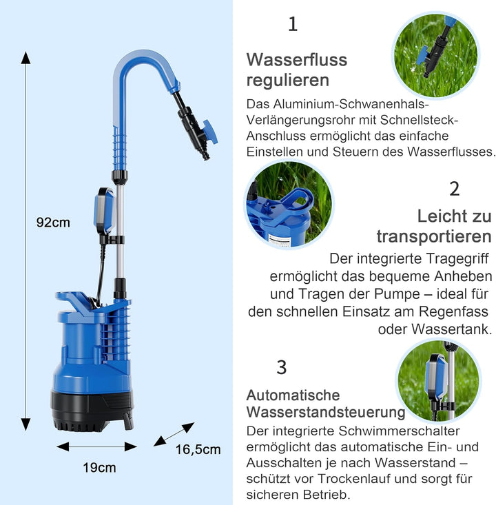 FOTING Regenwasserpumpe mit Kabel Schwimmerschalter: Tauchdruckpumpe mit integriertem Filter, Förder