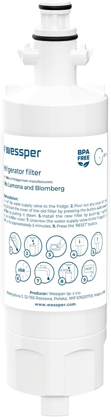Wessper 1x 4874960100 Gefrier-Kühlschrank Wasserfilter Ersatz kompatibel mit Beko 4874960100 4394650