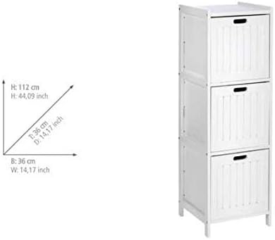 WENKO Regal Oslo 3 Schubladen, Echtholz - Badregal im Landhausstil, Holz, 36 x 112 x 36 cm, Weiss, 1