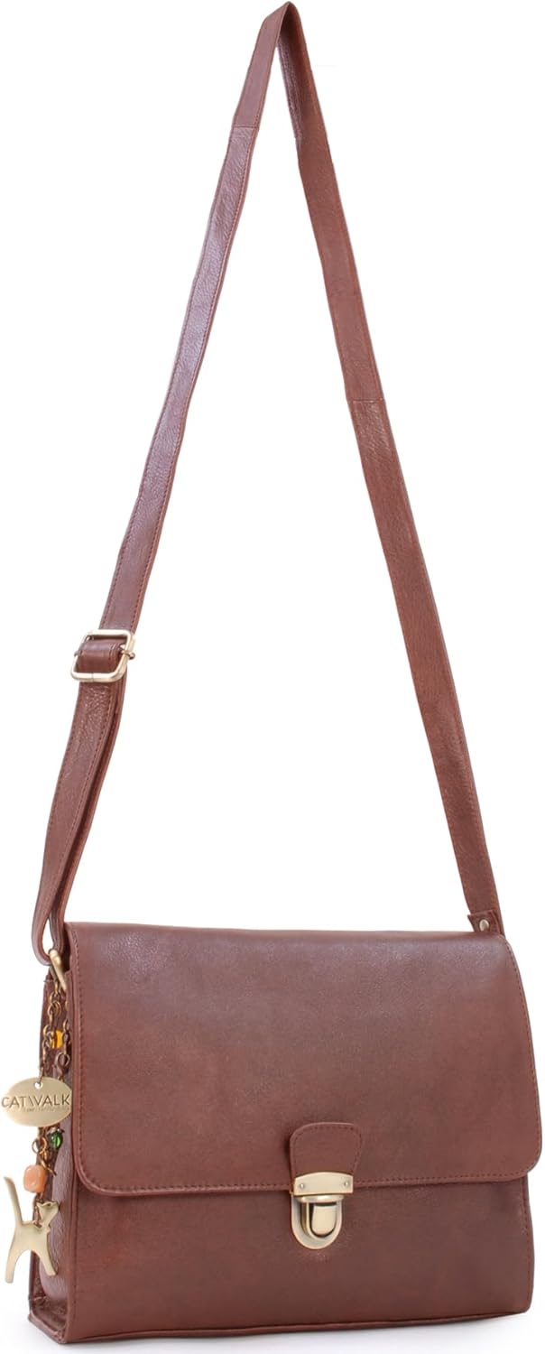 Catwalk Collection Handbags - Vintage Leder - Umhängetasche/Schultertasche - Passend für iPad und Ta