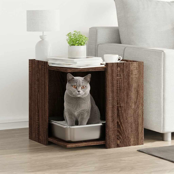 Katzenklo Eichen-Optik Holzwerkstoff 53x53x51 cm Katzenmöbel mit Verstecktem Katzenbett, Beistelltis