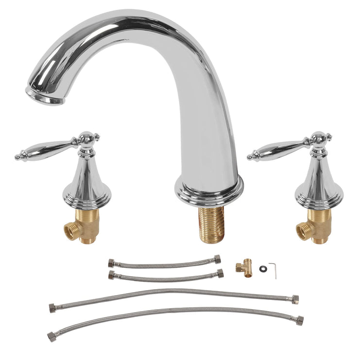 3 Loch Waschtisch Armatur, Vintage Waschbecken Mischbatterie mit Doppelgriff, Vollkupfer Deckmontage