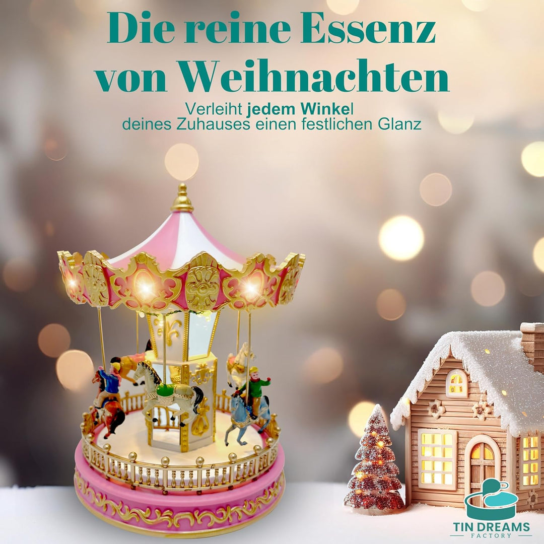TIN Dreams | Kleiner Weihnachtskarussell mit Bewegung, Musik und LED-Lichtern | Musikalisches Karuss