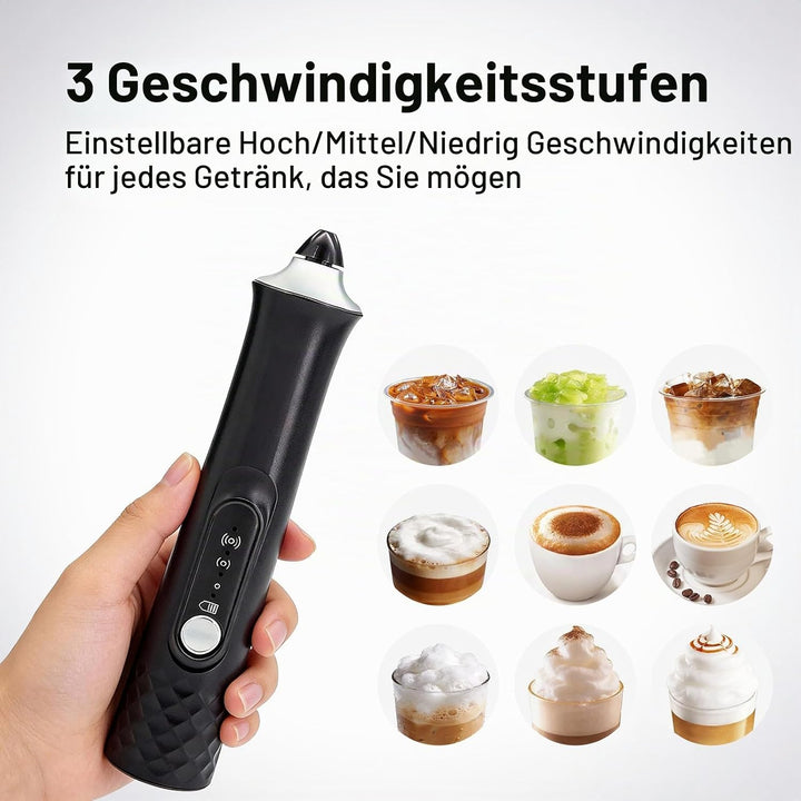 Milchaufschäumer Elektrisch Stab, USB Wiederaufladbar Milchschäumer mit 3 Abnehmbarer Edelstahl-Sch