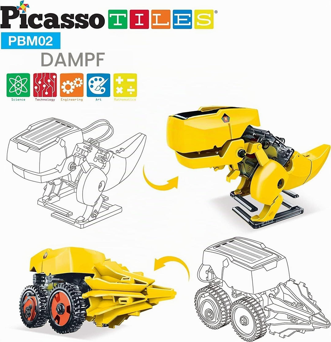 PicassoTiles STEM Kids Solarbetriebener Dinosaurier-Roboter, pädagogisches Lernspielzeug, technische