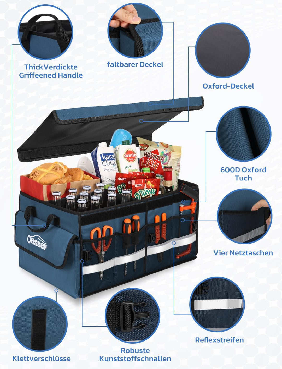 Oasser Kofferraumtasche Kofferraum Organizer mit Deckel Autobox Auto Box Tasche Wasserdicht Rutschfe