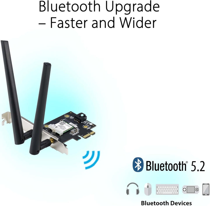 ASUS PCE-AXE5400 WiFi 6E PCI-E Adapter (Zwei Externe Antennen, 6Hz Band, 160MHz, Bluetooth 5.2, WPA3