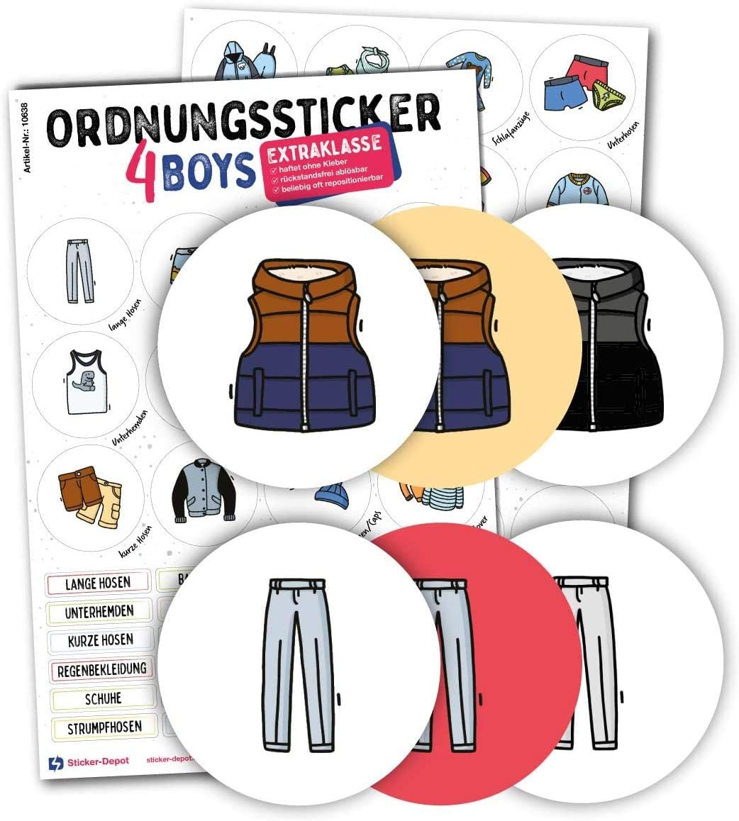 68 kindgerechte Aufkleber für Kleidung - Für Kleiderschränke, Boxen & Möbel - Sorgen für Ordnung im
