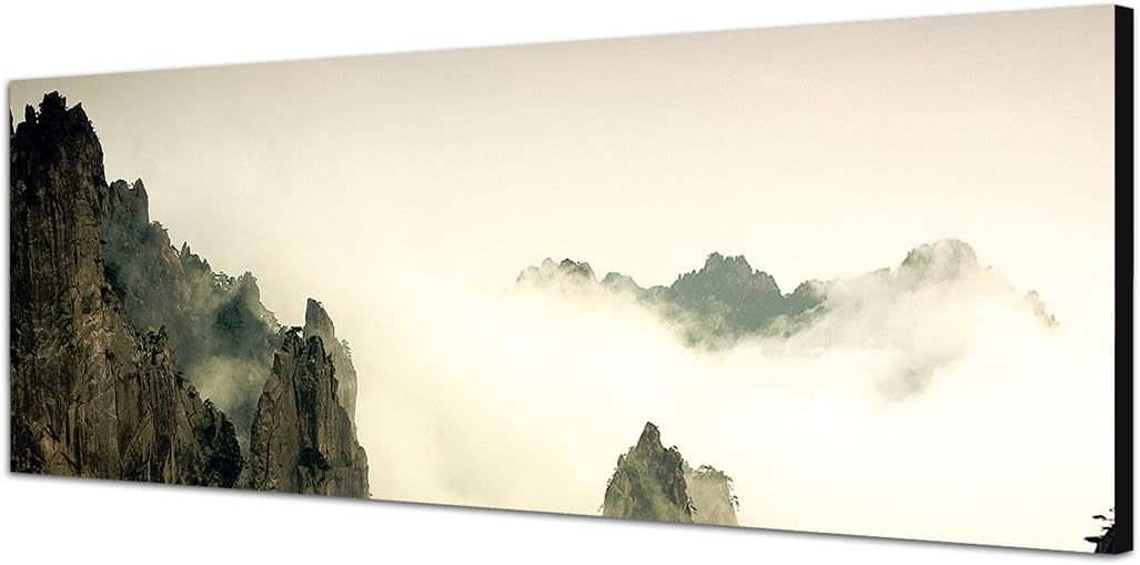 Paul Sinus Art Panoramabild auf Leinwand und Keilrahmen 150x50cm China Gebirge Berge Nebel Wolken