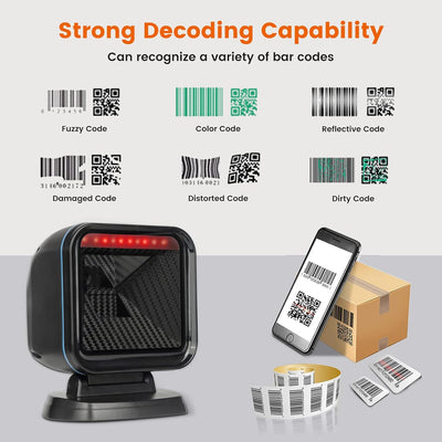 OBZ 1D 2D Desktop Barcode Scanner, QR Code Scanner Omnidirektional Barcode-Scanner USB Wired Handsfr