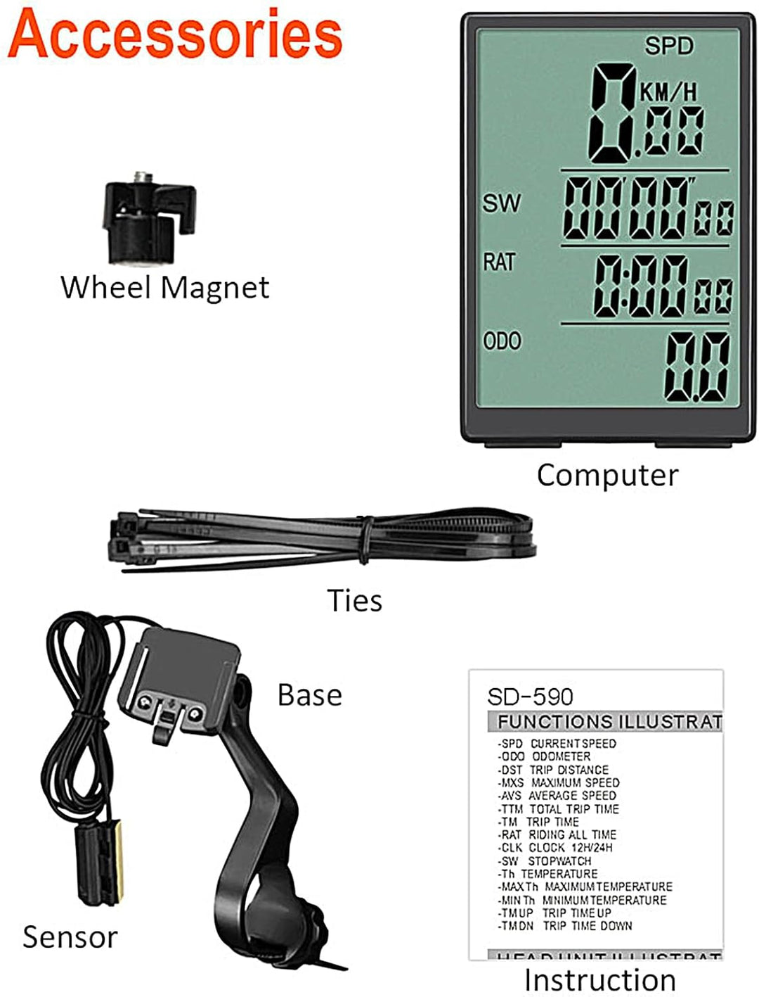 Fahrradcomputer - Beleuchteter Fahrradtacho mit Kabel - Kabelloses -Radcomputer mit Hintergrundbeleu