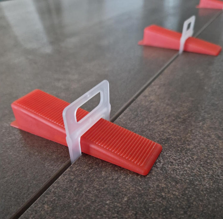 Fliesen Nivelliersystem Rot Fliesenstärke 3-12 mm Basis+-Set 2,5 mm 400 Laschen 100 Keile + Zange -V