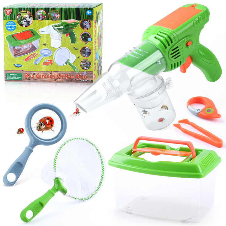 PLAY Forscherset für Kinder, Entdecker Set, Mit Insektenfänger, Insektenbox, Schmetterlingsnetz, Lup