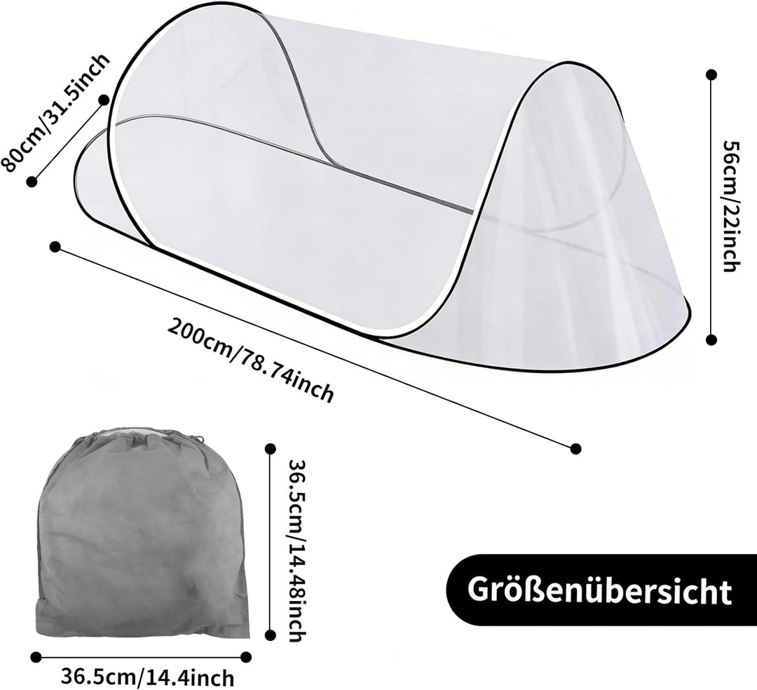 Pop Up Moskitonetz Bett, 200 x 80 x 56 cm, Moskitonetz Reise Pop Up, Faltbares Moskitonetz, 360° Sch