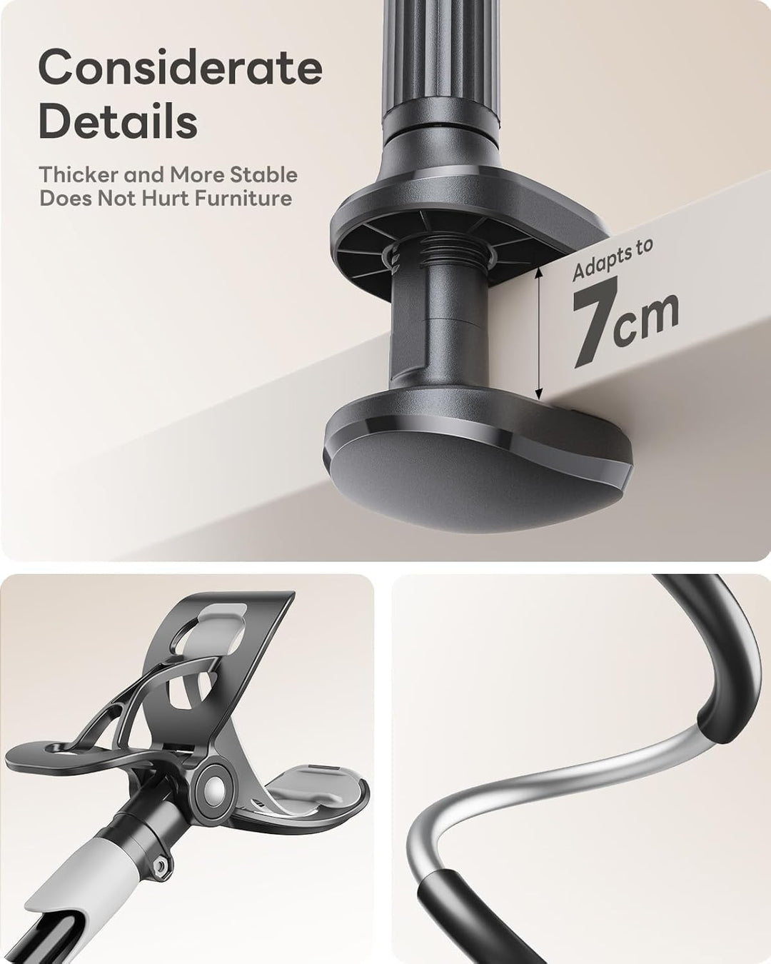 SAIJI Handy Halter für Bett, Schwanenhals Handy Halterung Braun, Braun