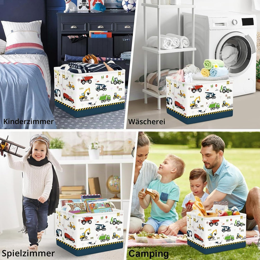 Clastyle Cartoon Bau LKW Jungen Würfel Aufbewahrungskorb für Babyzimmer Bagger Bulldozer Blau Wasser