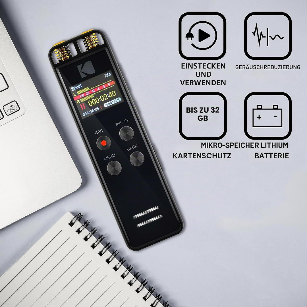 KODAK Hohe Intensität VRC550 digitaler Voice Recorder | Sprachgesteuertes wiederaufladbares Mini Dik