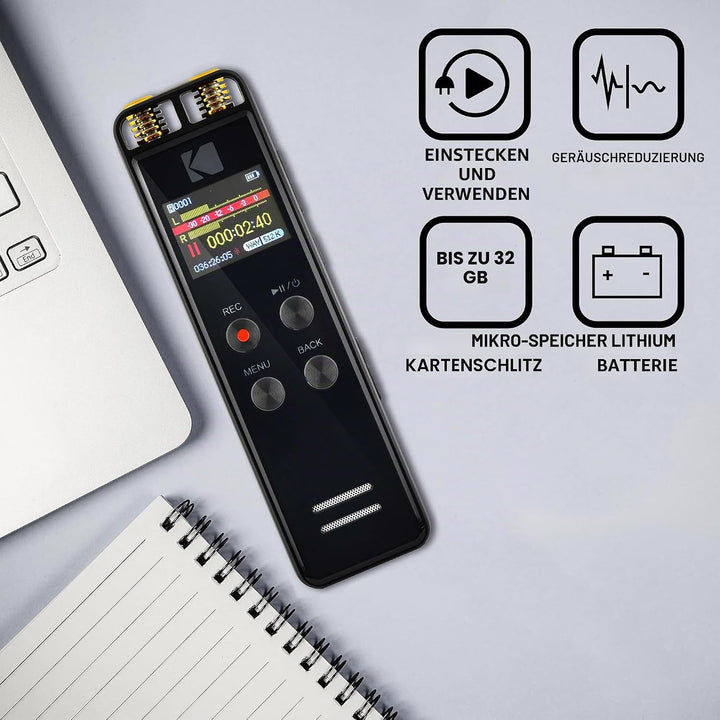 KODAK Hohe Intensität VRC550 digitaler Voice Recorder | Sprachgesteuertes wiederaufladbares Mini Dik