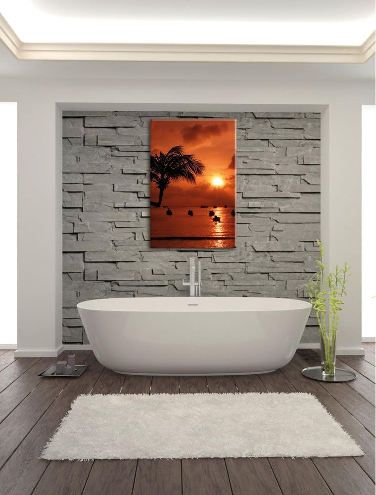 Palmen an Traumstrand, Format: 100x70 auf Leinwand, XXL riesige Bilder fertig gerahmt mit Keilrahmen