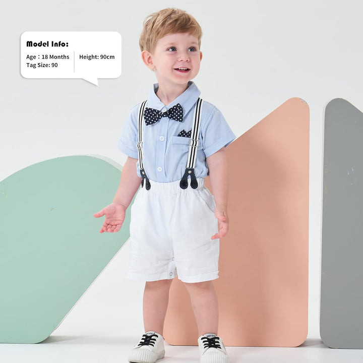 Volunboy Baby Jungen Anzug Set Bekleidung Hemd mit Fliege + Hosenträger Shorts Strampler Anzug 3-6 M