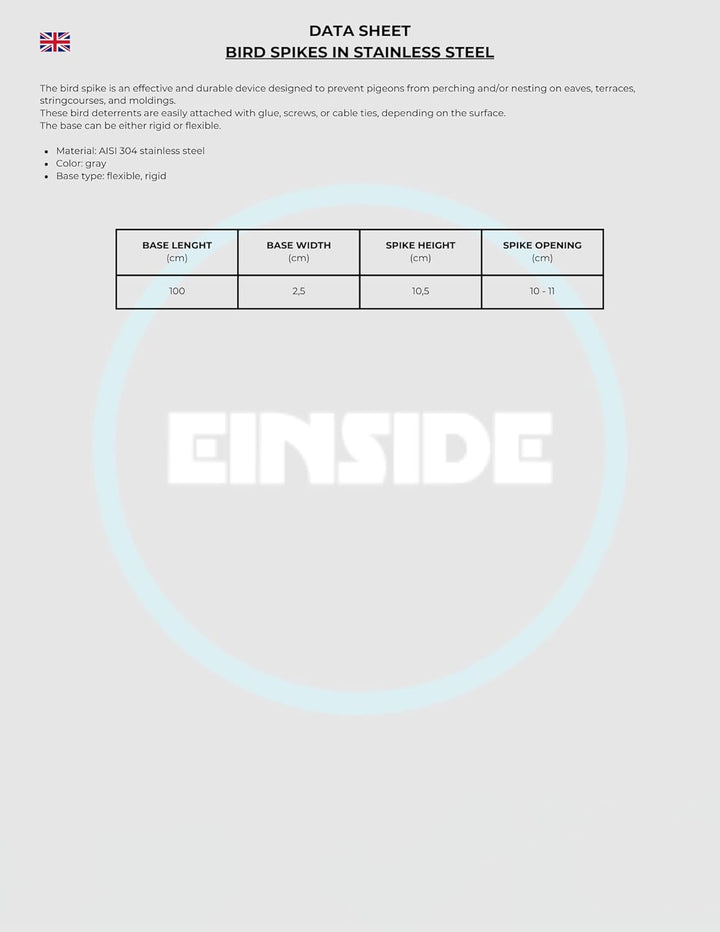 Einside Taubenspikes 80 Spitzen Edelstahl AISI 304 25m