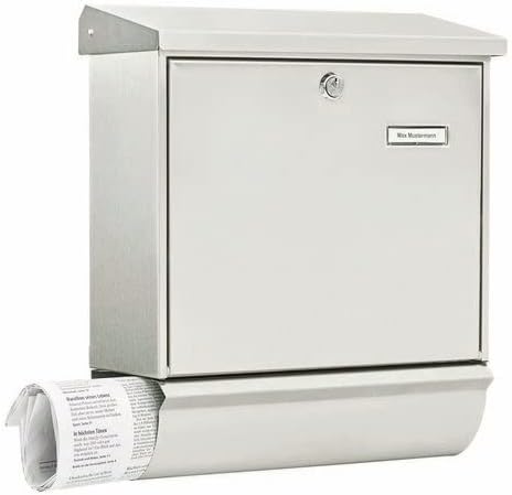 Burg-WÄCHTER Briefkasten mit Zeitungsfach und Namensschild, Rostfreier Edelstahl, Einwurf-Format DIN
