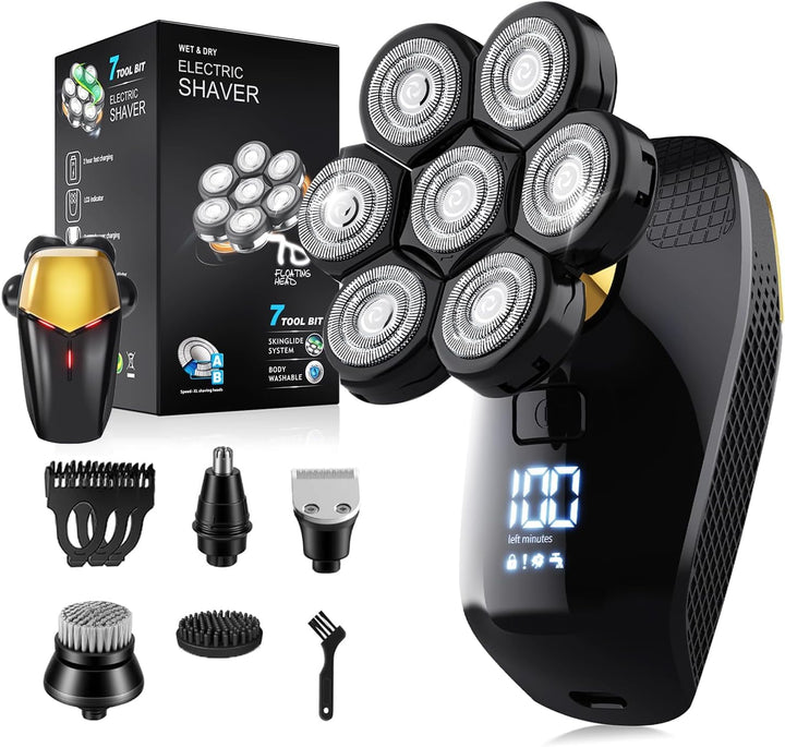 Glatzen- Rasierer Herren elektrisch, 7D Kopfrasierer für Glatze, Wiederaufladbar, IPX6 wasserdicht,
