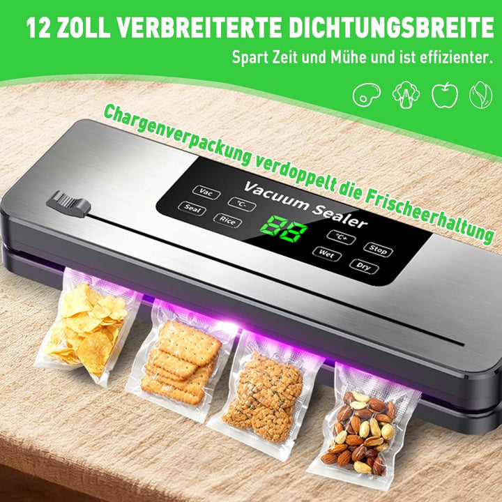 Vakuumiergerät mit UV-Licht | 30 cm Siegelbreite & einstellbare Temperatur | Für Nass- & Trockenlebe